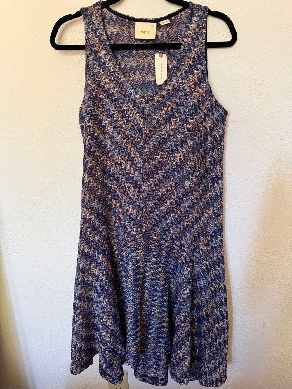 Maeve V-Neck Sleeveless Chevron Knit Dress in Purple Multi